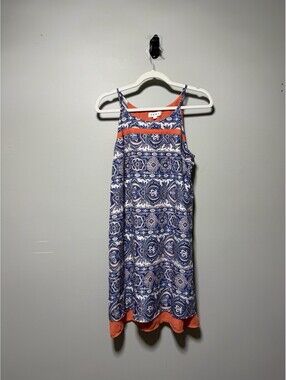 THML Luceea Boho Paisley Shift Dress M Blue Orange Layered Mini Sundress
